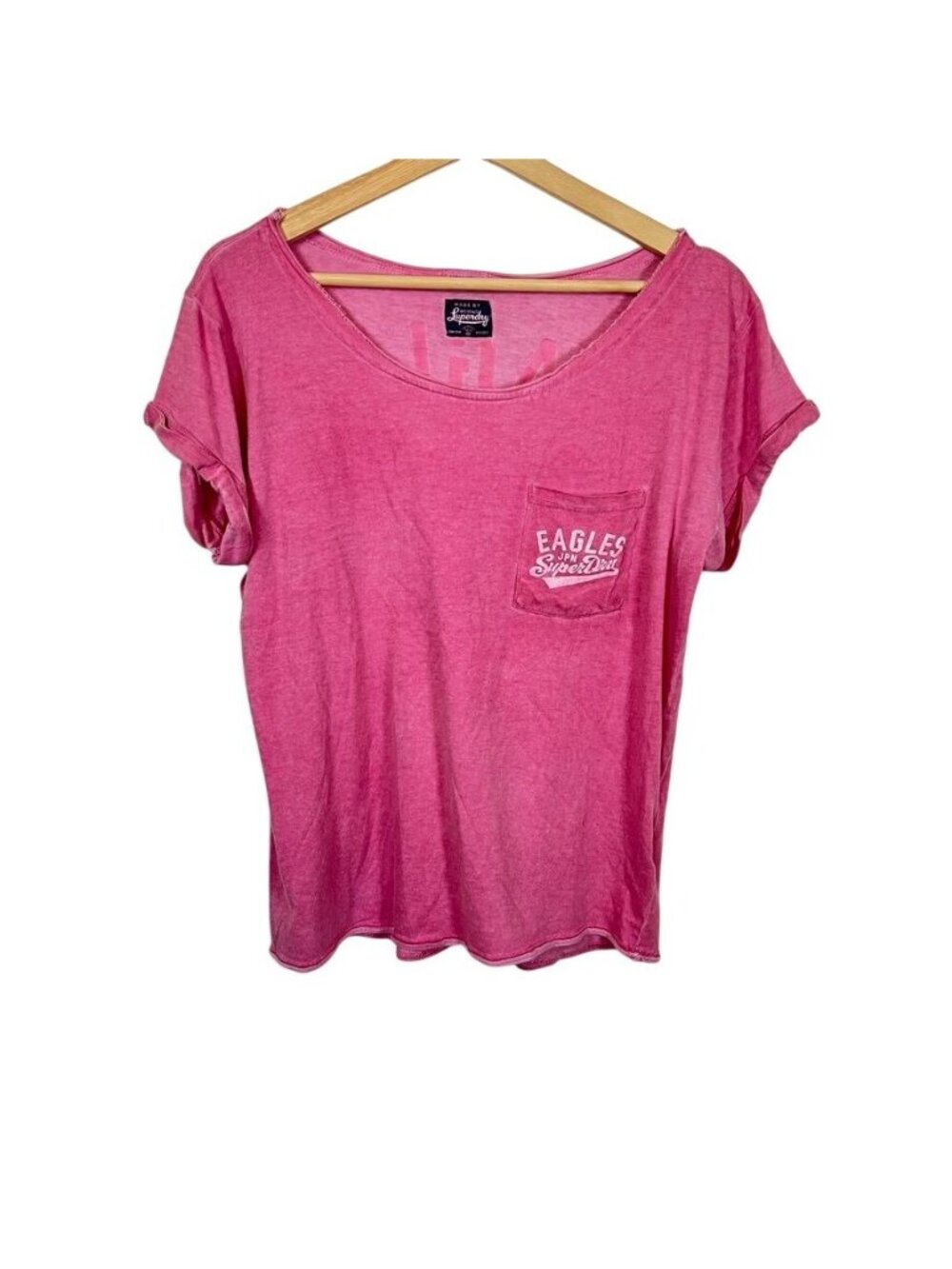 Superdry Eagles JPN Distressed Graphic Tee Pink Pocket Shirt Japan Spirit M